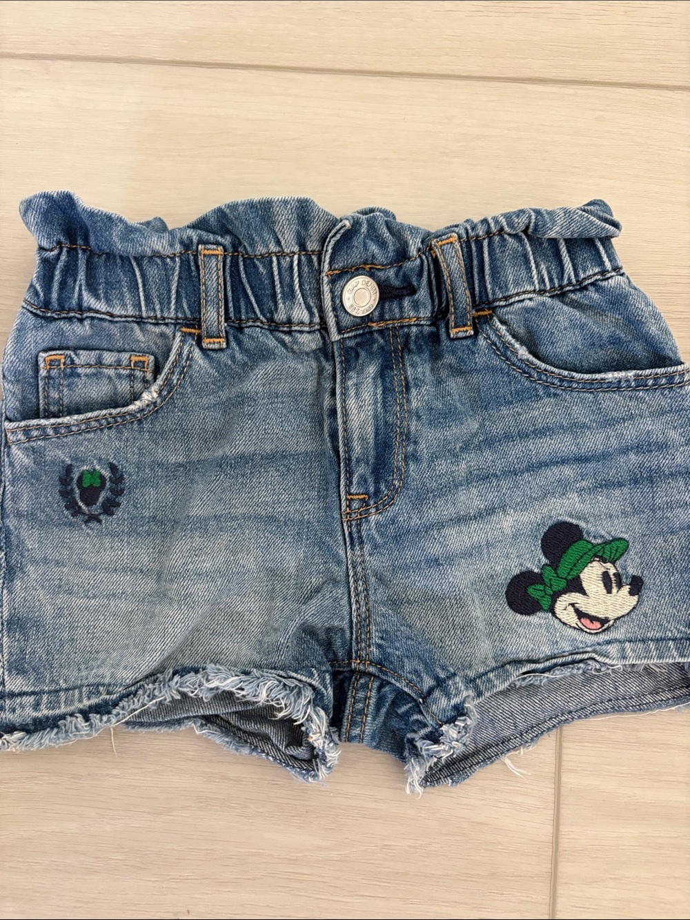 GAP Denim Minnie Mouse Shorts - Blue with Green Accent